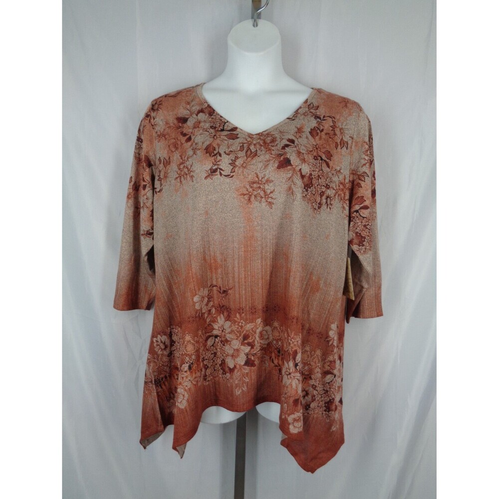 Energe World Wear Floral Sharkbite Hem Top Blouse Plus Size 2X Women New